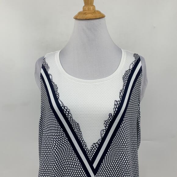 Lucky In Love Tank Top Womens 2XL XXL White Navy Scoop Neck Sleeveless Stretch - Picture 3 of 11